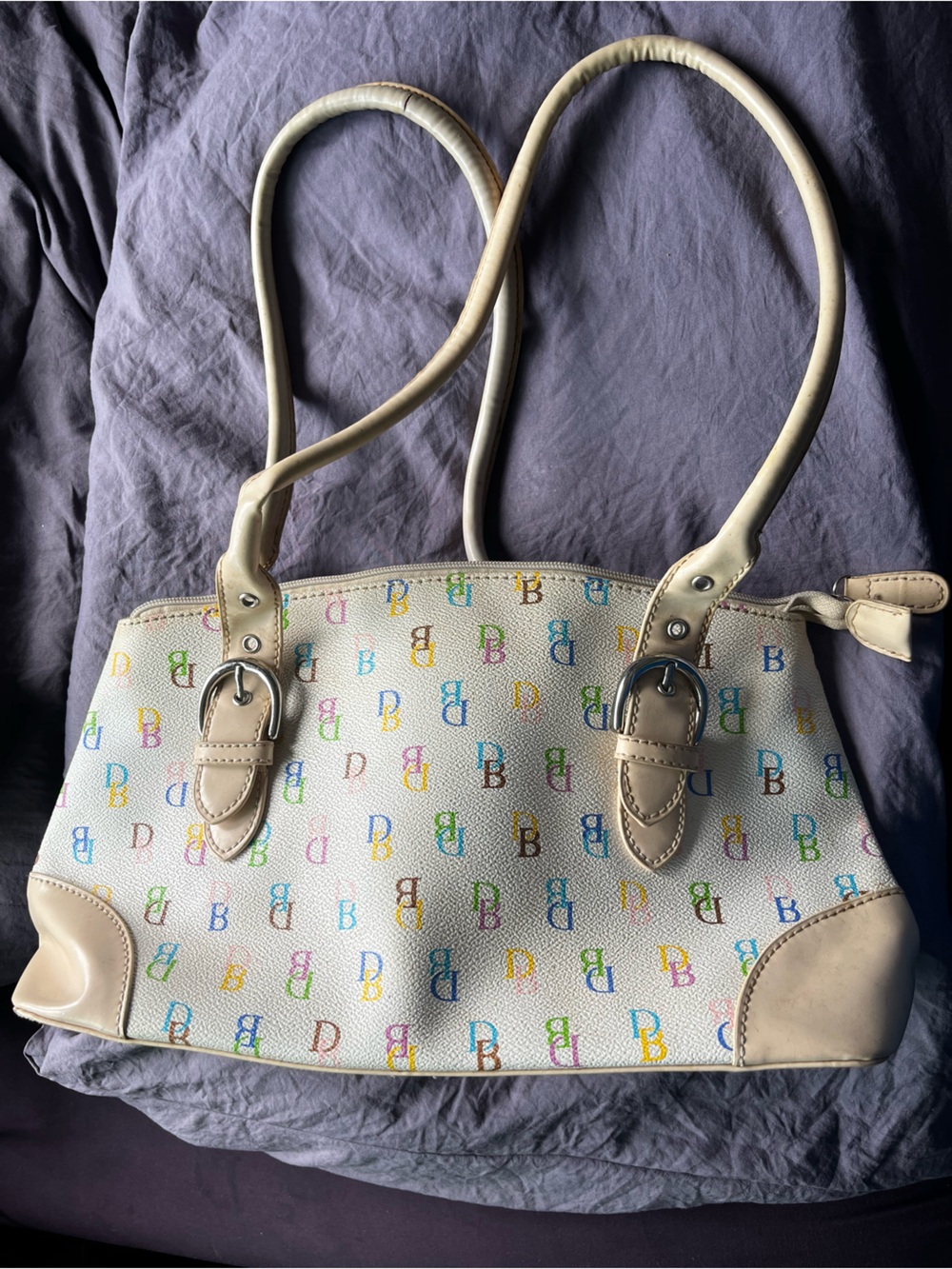 Dooney & Bourke Cream Shoulder Bag with Leather Trim